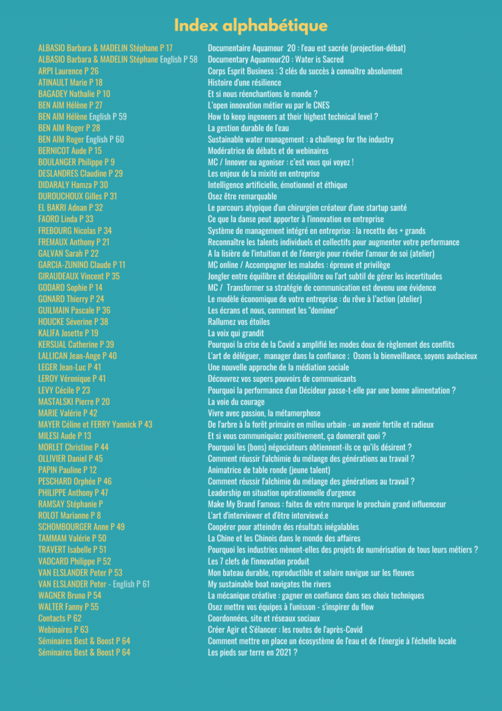 Index du catalogue de conférenciers ACME 50